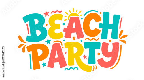 Colorful Beach Party Text Graphic Design.