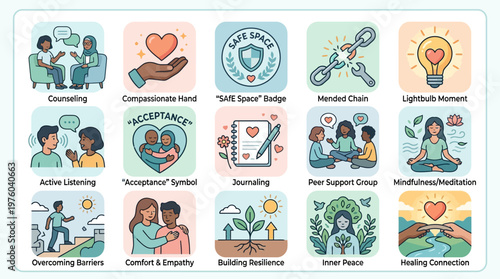 People showing various mental health emotions.