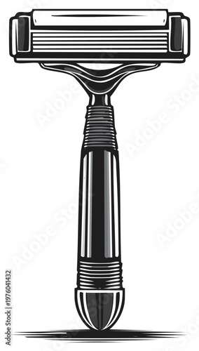 Classic Shaving Razor Illustration Vector Art Graphic Detail For Barber Shop or Male Grooming Product Designs Close Up
