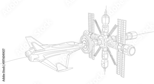 Futuristic Space Station Docking with Shuttlecraft in Orbit