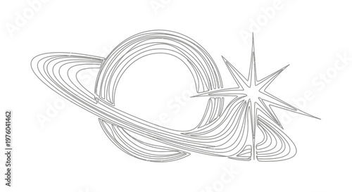 Abstract Saturn Planet with Ring and Starburst