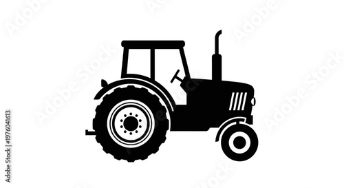 Agricultural Farm Tractor Vehicle Silhouette Icon on Isolated White Background