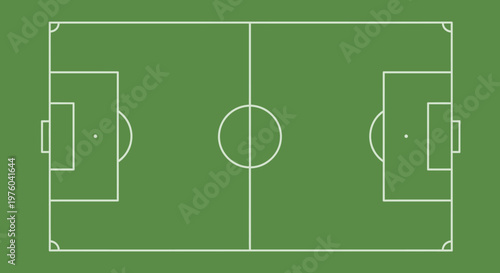 Classic Green Football Soccer Field with White Markings, Top View