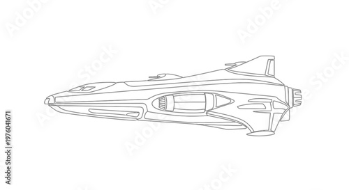 Futuristic Spaceship Line Art Illustration