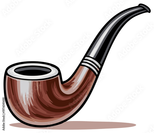 Classic Tobacco Pipe with Swirling Wood Grain Texture and Glossy Black Stem
