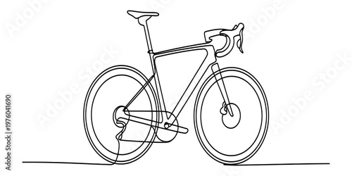 A minimalist single line drawing of a modern racing road bicycle on a plain white background Vector, illustration