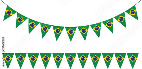 Brazil flag bunting banner vector with festive triangular pennants for celebration, party decoration, and national event design