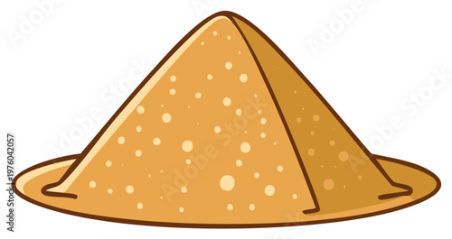 Cute cartoon conical pile of light brown granular material vector illustration