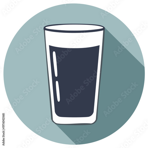 Simple illustration of a glass filled with dark liquid and a long shadow