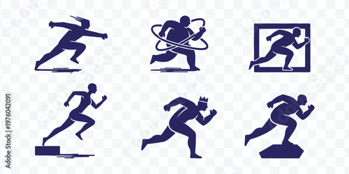 Dynamic Running People Silhouettes Vector Icon Set Speed, Progress and Motivation Graphics