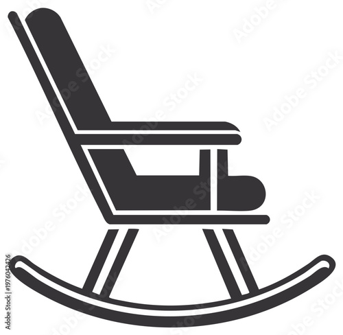 Classic rocking chair vector icon Simple flat silhouette of furniture for relaxation comfort and home decor