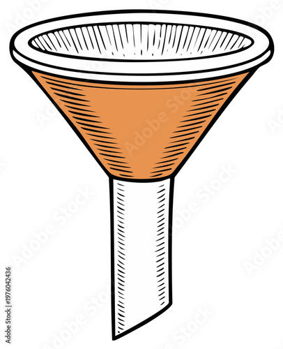 Hand-drawn illustration of a funnel, a symbol for filtering, sales, and conversion