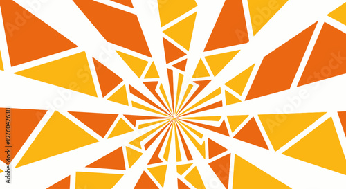 Abstract geometric pattern with orange and yellow triangles radiating from the center