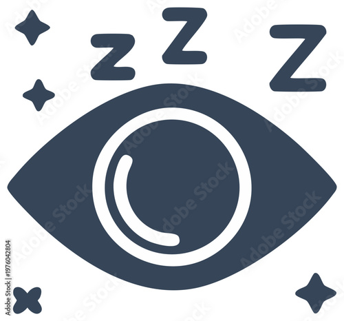 Eye Icon with Sleep ZZZs and Stars Relaxation, Flat Design Sleeping Concept