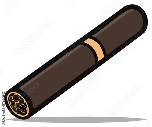 Vector illustration of a traditional brown tobacco cigar with band and visible rolled leaves
