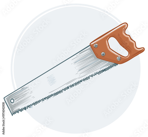 Classic Hand Saw with Wood Handle Illustration