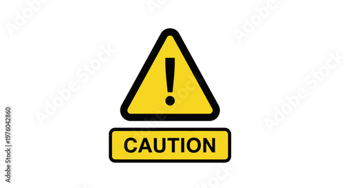 Yellow caution sign with exclamation mark isolated on white background