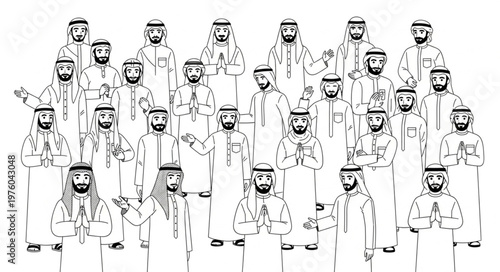 Group of Arab men in traditional attire, posing for a photo.