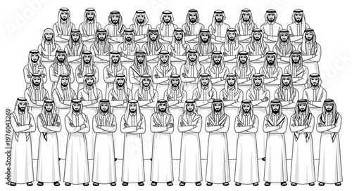 Group of Arab men in traditional attire posing for a photograph.