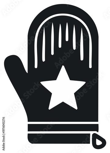 Black Oven Mitt Icon with Star Design for Kitchen Cooking and Baking Protection