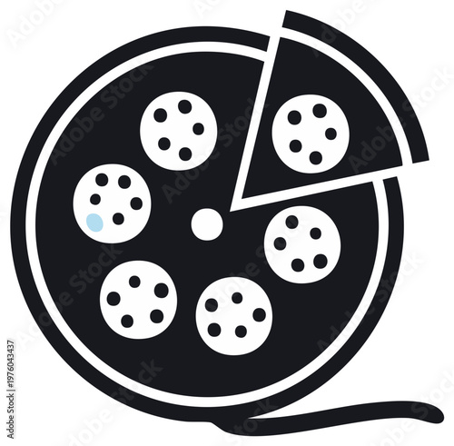 Creative Film Reel Pizza Slice Icon symbolizing Movie Night Feast