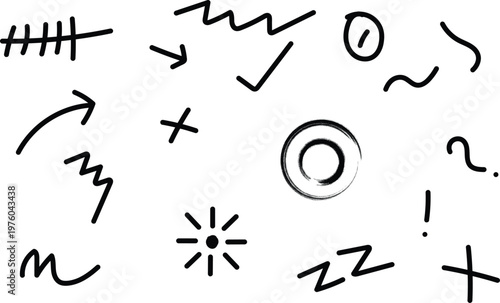 Collection of abstract black scribble symbols and lines