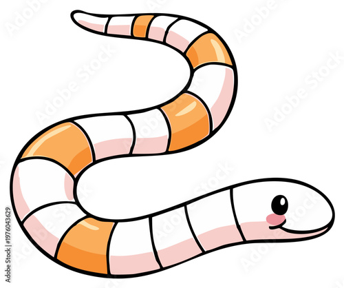 Cute orange and white striped cartoon earthworm character smiling