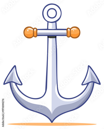 Nautical anchor cartoon illustration, a vibrant symbol for marine, travel, and stability themes.