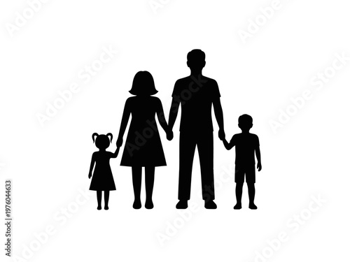 Family silhouette a united group of four holding hands together