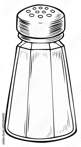 Vintage salt shaker hand drawn illustration in a classic woodcut style
