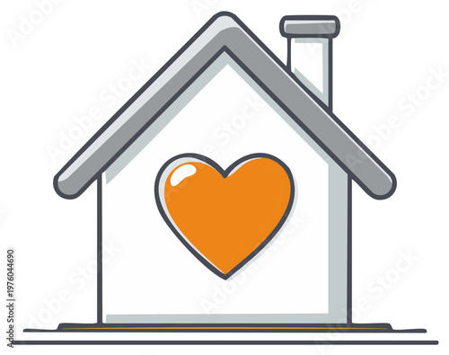 Cute doodle illustration of a house with a heart symbol. Concept for home sweet home, family love, charity, and real estate.