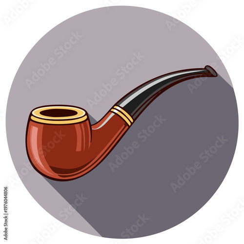 Classic wooden smoking pipe icon illustration with long shadow design
