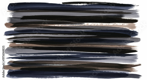 Abstract Watercolor Background with Horizontal Brushstrokes in Blue, Black, and Earthy Tones on White Backdrop