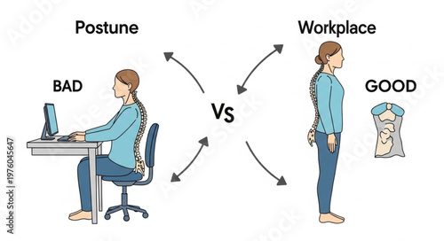 Good vs Bad Posture Comparison for Health and Wellness.