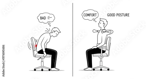 Good vs Bad Posture Comparison Illustration.