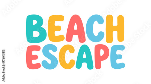 Colorful Beach Escape Text Logo Sign.