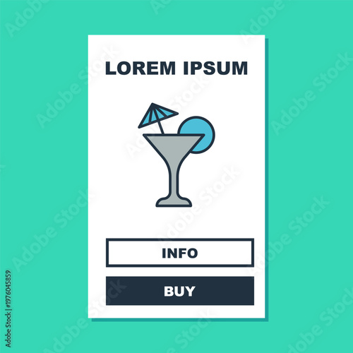 Filled outline Martini glass icon isolated on turquoise background. Cocktail icon. Wine glass icon. Vector