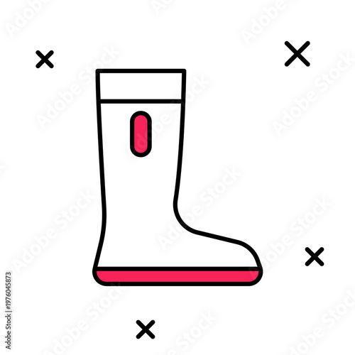 Filled outline Waterproof rubber boot icon isolated on white background. Gumboots for rainy weather, fishing, gardening. Vector