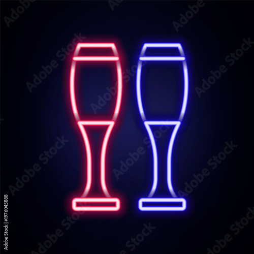 Glowing neon line Bowling pin icon isolated on brick wall background. Juggling clubs, circus skittles. Colorful outline concept. Vector