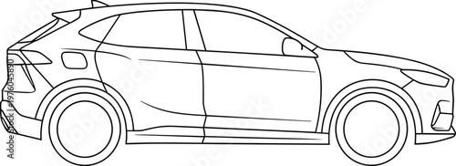 Modern SUV car side view line art vector illustration with clean outline automotive design in minimal style