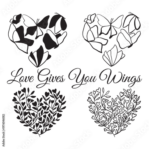 Love give you wings. heart with flowers