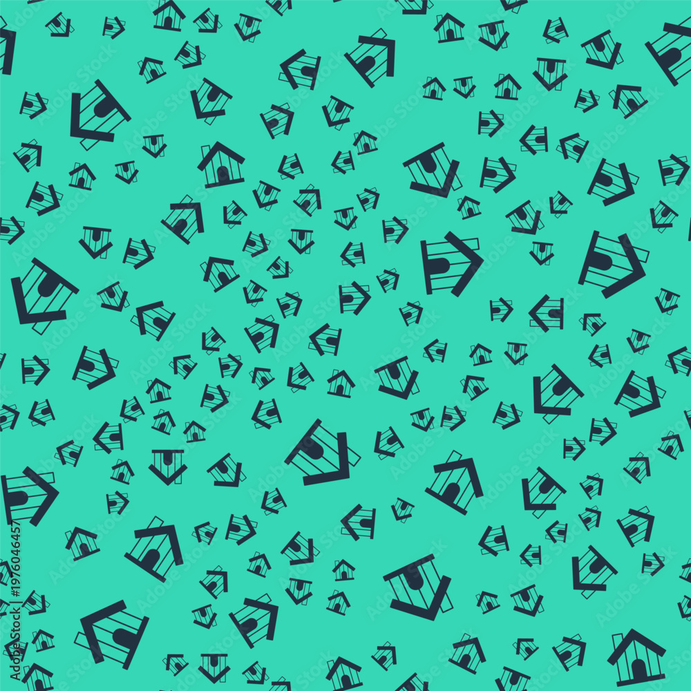 Fototapeta premium Black Farm house icon isolated seamless pattern on green background. Vector
