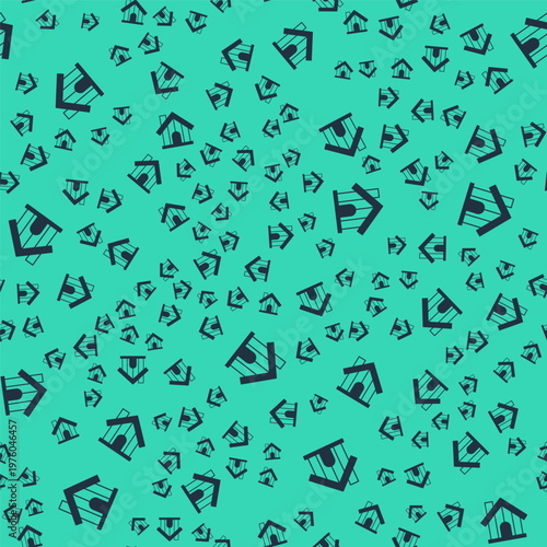 Black Farm house icon isolated seamless pattern on green background. Vector