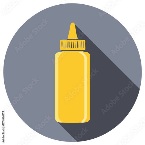 Yellow Mustard Bottle Container Circular Graphic Icon for Condiments and Food