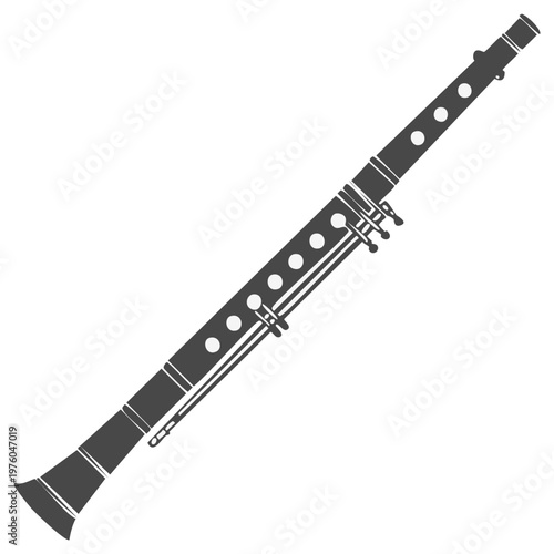 Simple graphic vector illustration of a classic clarinet musical woodwind instrument
