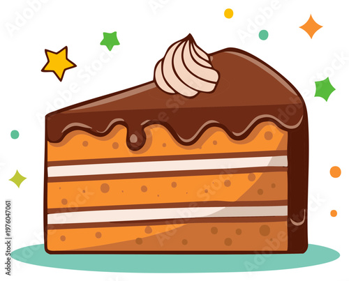 A Slice of Cartoon Chocolate Cake: Luscious Layers, Rich Frosting, Drizzled Ganache, and Playful Stars