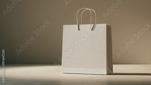 photorealistic minimal shopping bag on neutral surface with soft lighting