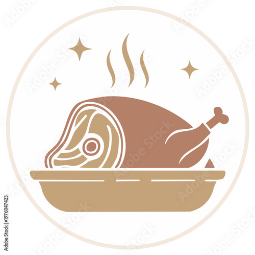 Vector Icon of a Hot Roasted Ham or Pork Dinner for a Holiday Feast