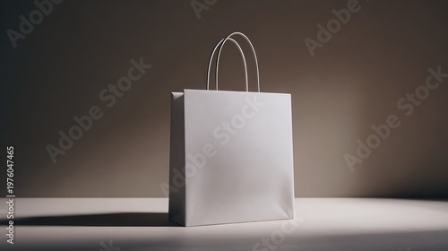 photorealistic minimal shopping bag on neutral surface with soft lighting
