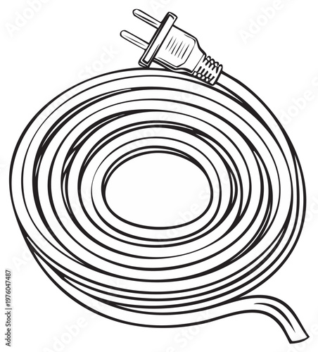 Rolled up electrical power cord with a two-prong plug
